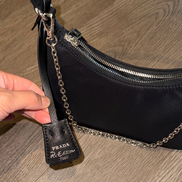 Prada Black Nylon Shoulder Bag with Chain Strap - Picture 4 of 7